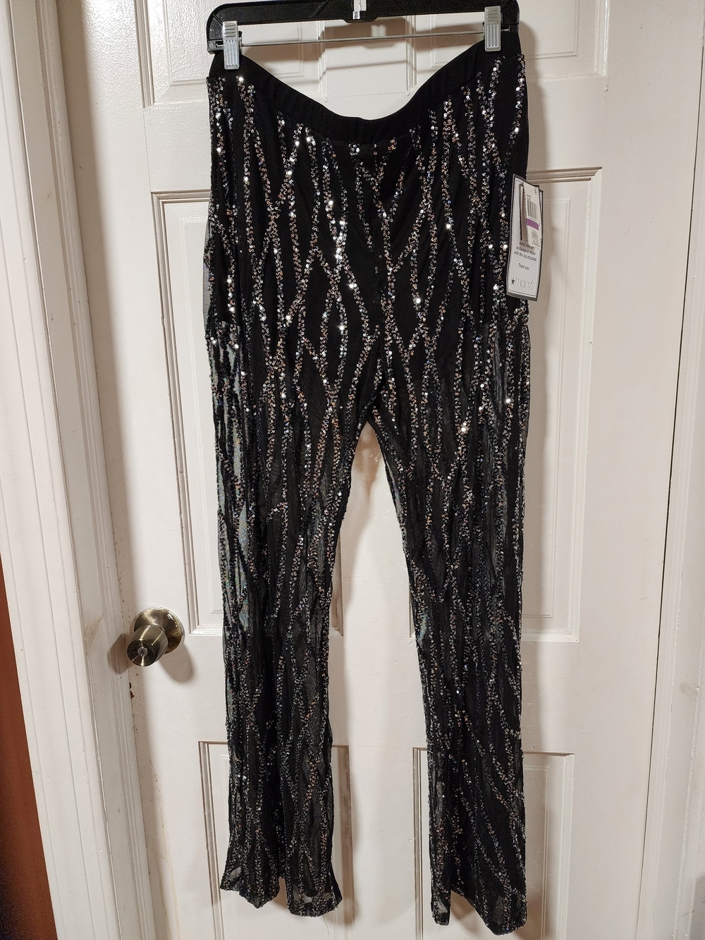 Alex & Sophia Women’s Sheer Sequin Pants | XXL | Black Sparkly Party Pants | NWT